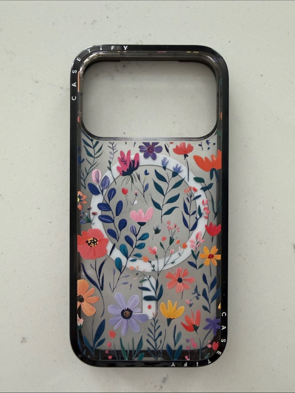 Casetify Black-Border Clear Case with Multicolor Floral Design